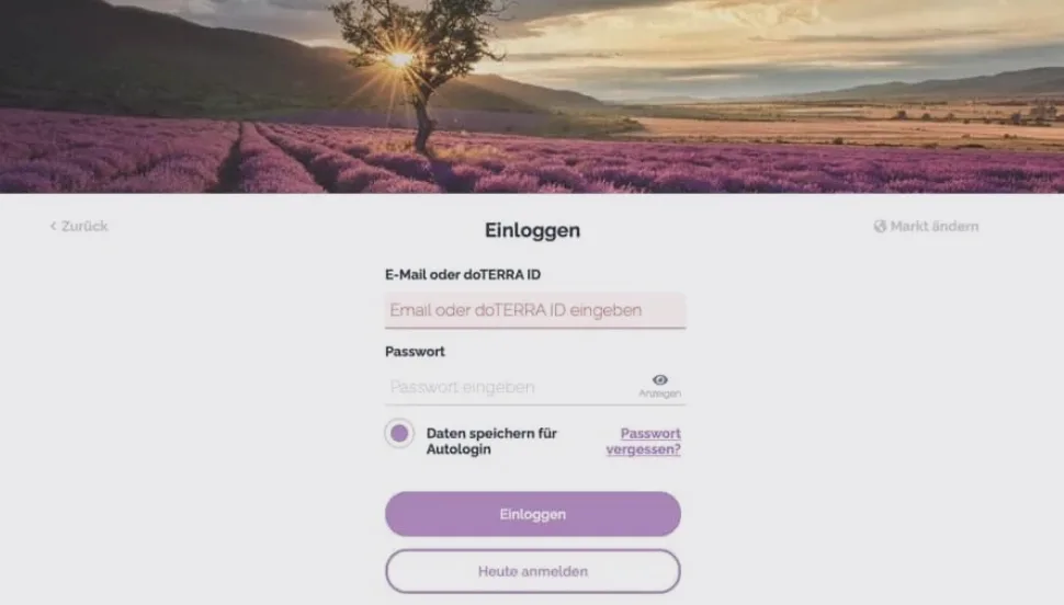 Screenshot: Login-Bereich von doTERRA